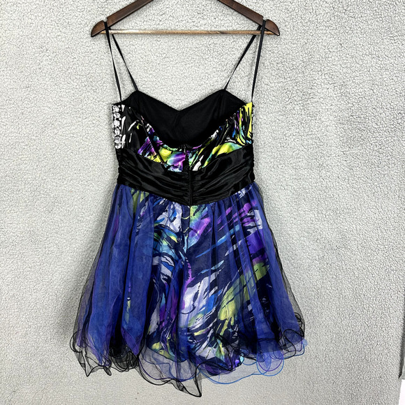 Vintage Y2K Ded Mini Prom Dress Juniors 13/14 Beaded Gem Chiffon 80s HOCO Glam - Picture 2 of 9